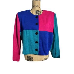 Alison J. Colorblock Button Jacket 80’s Vintage Shoulder Pads